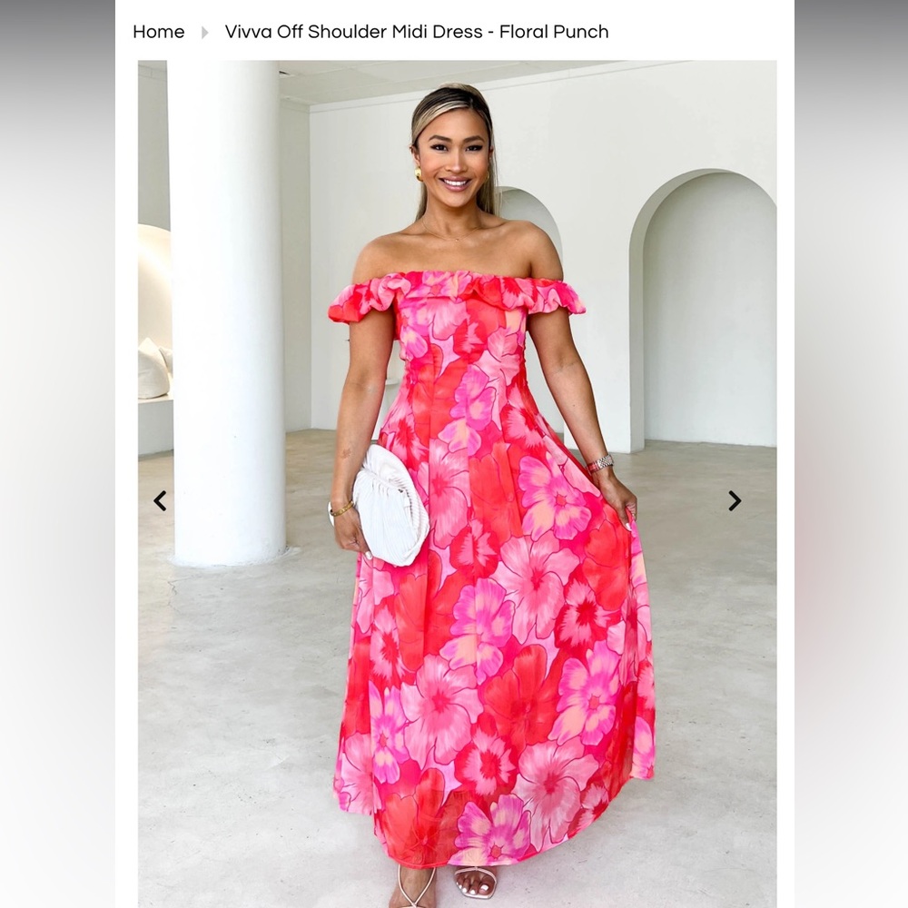 Gingham & Heels Pink Floral Off Shoulder Dress Size 14